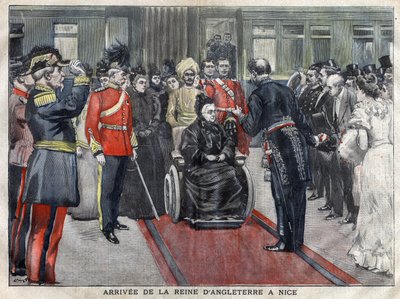 The arrival of the Queen of England, Victoria (1837-1901) in Nice in 1899. Engraving of 1899 in 