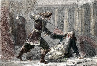 The Assassination of Marquis Gianrinaldo Monaldeschi, Lover of Queen Christina of Sweden (1626-1689) at the Castle of Fontainebleau by French School