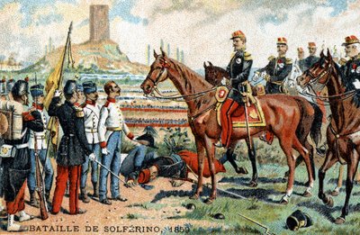 The Battle of Solferino (Italy) Between the French-Sardinian and Austrian Armies in 1859. Chromolithography of the 19th Century by French School