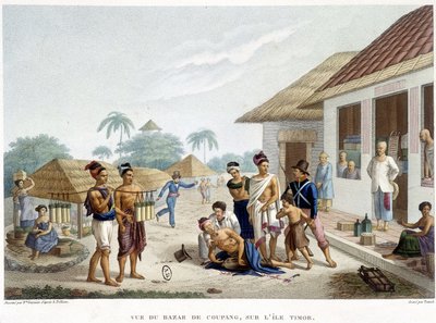 The bazaar of Coupang, island of Timor by French School