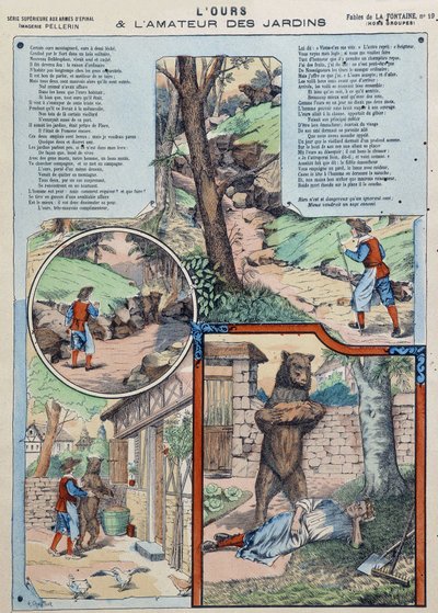 The Bear and the Garden Lover - Fables de La Fontaine in Images of Epinal by French School