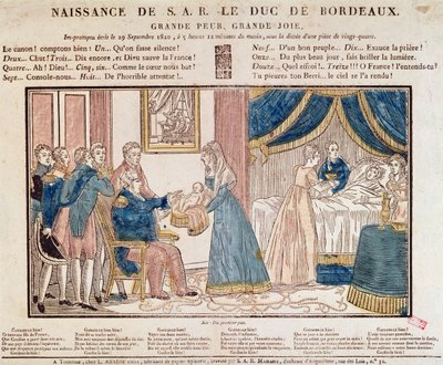 The Birth of Henri Charles Ferdinand Marie Dieudonne de France, Duc de Bordeaux, Comte de Chambord on 29 September, 1820 by French School