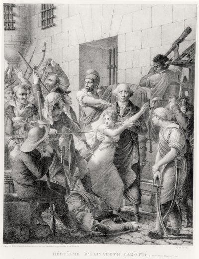 The Bravery of Elisabeth Cazotte Protecting Her Father from the Mob (engraving) by French School
