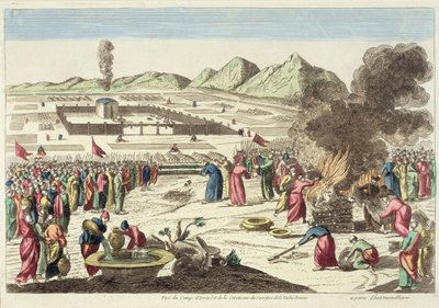 The camp of the Israelites and the sacrifice of the red cow by French School