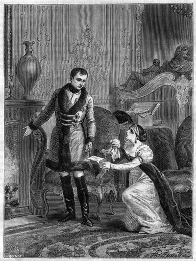 The clemency of the Emperor Napoleon I (1769-1821) to the Princess of Hatzfeld who came to ask pardon for her husband Prince Hatzfeld, accused of treason, on 28th October 1806 by French School
