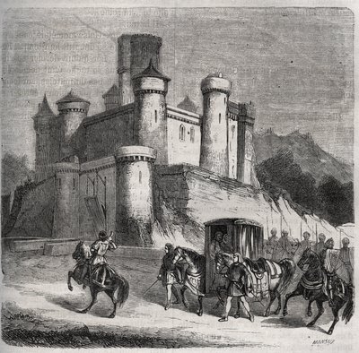 The cortege of Rigonde (around 569-after 589) leaves Paris to go to her fiance, Prince Recarede. Engraving from 1871 in Histoire Des Cocus Celebres by Henry de Kock (1819-1892) by French School