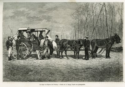 The Course or Diligence on the Horse of the Prairies, Drawing by A. Dupuis, to Illustrate the Story of an Excursion to Canada and the Northern Red River, in 1873, by H. de Lamotte. Engraving in Le Tour du Monde by French School