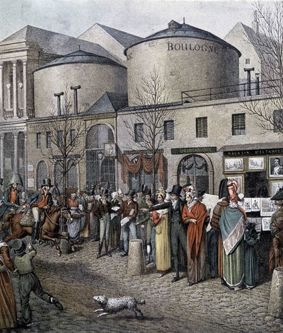The crowd in front of the shops in Paris (Marchand d