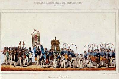The dance of brewers and coopers during the industrial cortege in Strasbourg on 25/06/1840. Lithograph of Simon by French School