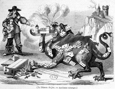 The demon of the game - French allegorical engraving by French School
