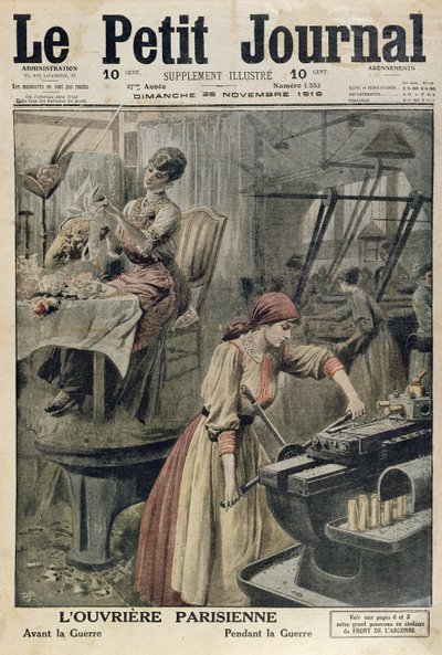 The different types of work for Parisian women before and during the 1st World War, cover illustration of Le Petit Journal, 26th November, 1916 by French School