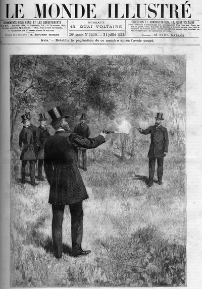The Duel of General Georges Boulanger (1837-1891), Minister of War and Baron Lareinty, Senator. Engraving In 