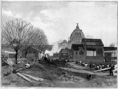 The earthmoving site for the installation of the monumental fountain in Paris for the world exhibition of 1889 by French School