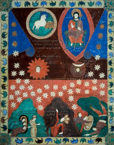 The fall of the stars. Miniature taken from the commentaries of The Apocalypse according to Saint John by French School