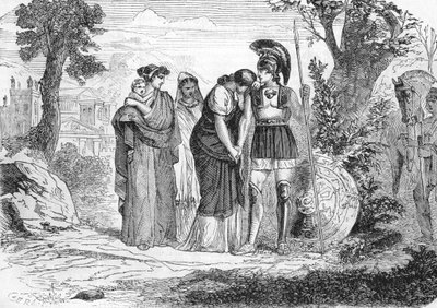 The farewell of Hector and Andromaque (engraving) by French School