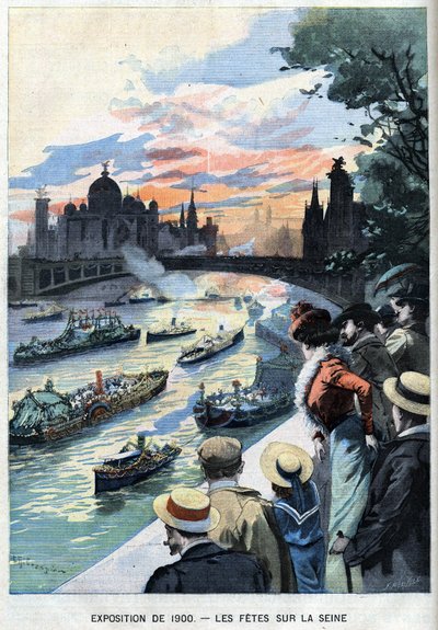 The feasts on the seine in Paris during the 1900 World Exhibition - in Le Petit Parisien by French School