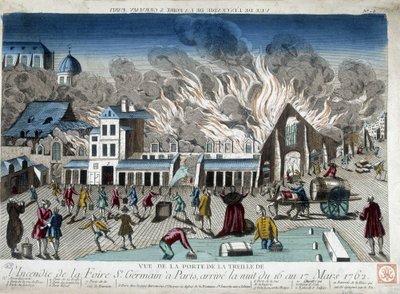 The Fire of the St Germain Fair in Paris, the Night of 16 to 17 March 1762 by French School