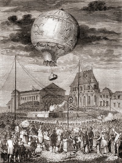 The Flight of the Aérostat Réveillon on 19th of September 1783 by the Montgolfier Brothers at Versailles, France, Before King Louis XVI and Queen Marie Antoinette by French School