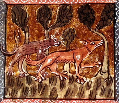 The fox and the wolf, illumination from the manuscript entitled Roman de Renart (The Novel of the Fox), c.13th century by French School