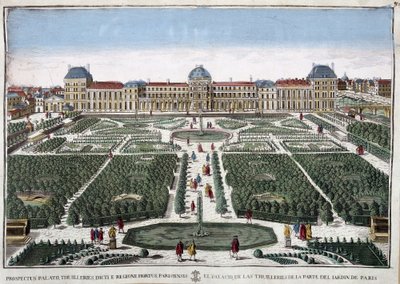 The gardens and the palace of the Tuileries - engraving by French School