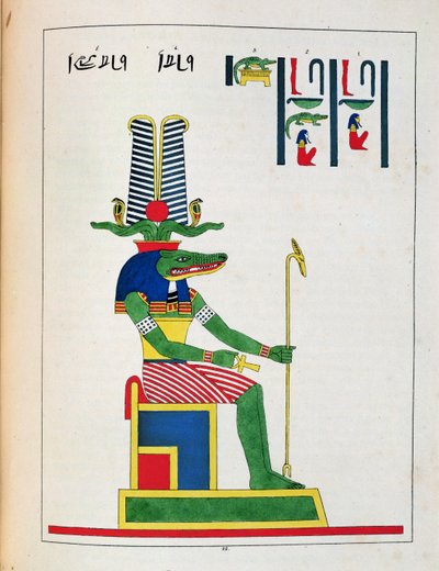 The god Sovk, illustration from Pantheon egyptien: collection of mythological characters of ancient Egypt, by Jean-Francois Champollion, published c.1986 by French School
