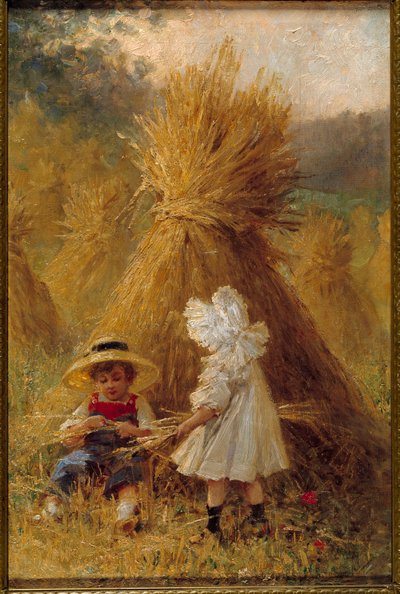 The Haystack: Two Children in the Fields by French School
