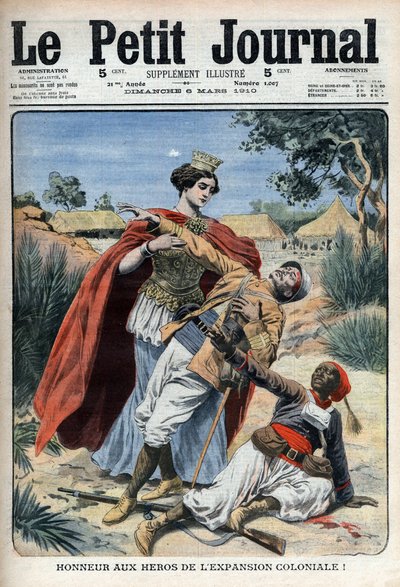 The heroes of colonialism (in North Africa) are honoured allegorical engraving - Le Petit Journal, 6 March 1910 by French School