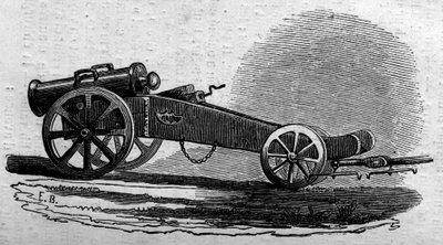 The howitzer of the Austrian army used during the Battle of the Buffalora Bridge (Italy) during the Risorgimento in 1859. Engraving in 