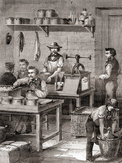 The manufacture of gun cotton in the 19th century, from Les Merveilles de la Science, published c.1870 (engraving) by French School