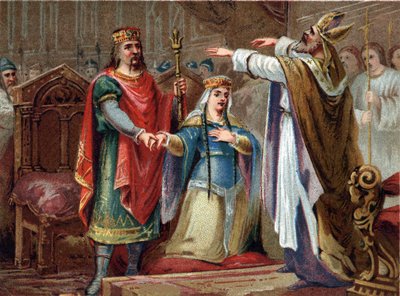The marriage of Clovis (481-511) King of the Franks with Clothilde in 493 by French School