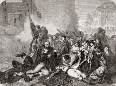The massacre of civilians in Castle Square, Warsaw, on April 8th, 1861 by Russian infantry and cavalry, from L