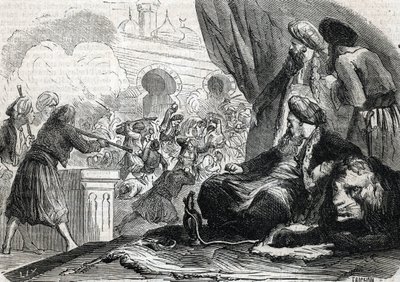 The massacre of the army of the Janissaries in 1826 by Sultan Mahmoud II, Constantinople (1864) by French School