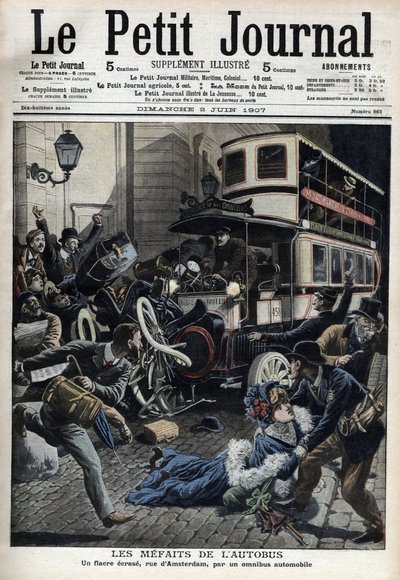 The misdeeds of the bus: a fiacre crushed by a bus in Paris street of Amsterdam - Le Petit Journal, June 1907 by French School