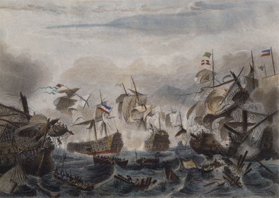 The Naval Battle of Cape La Hogue in 1692 (engraved by Chavanne) by French School