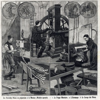 The new French coins in preparation have the coins and the manufacturing stages (monetary typing, stamping and washing of coins). In The Little Parisien by French School