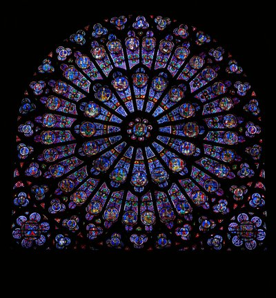 The north rose window: Glorification of the Virgin Mary with Kings and Prophets by French School