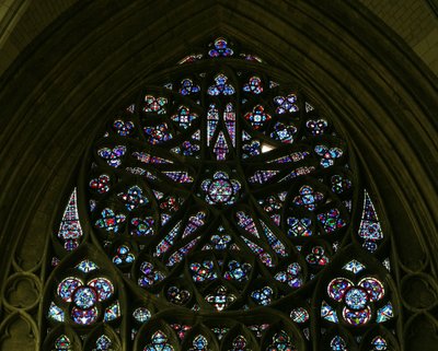 The north rose window with geometric diaper infill by French School
