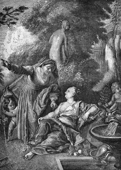 The old prostitutes became matchmakers (procuring). Engraving in 