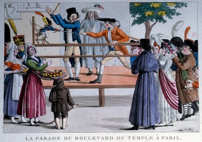 The parade of the boulevard du temple in Paris. Anonymous lithography by French School
