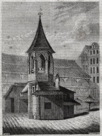The pillory of the halles in the 18th century, built on the old cemetery of the Innocents - Engraving in The physical, civil and moral history of Paris: from the earliest historical times to the present day by Jacques Antoine Dulaure by French School