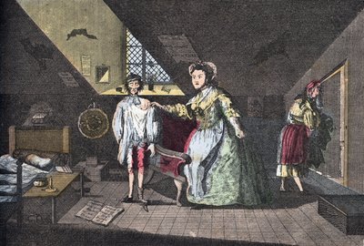 The pious tailor caught in adultery. Engraving by Cabbage from 1768 in Lire Et Galanterie. Weekly Collection of Galantes Images on the direction of John Grand-Carteret. 1903-1904 by French School