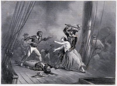 The pirate Morgan abducts the beautiful Spanish - in General History of the Navy by E and V Penaud brothers by French School