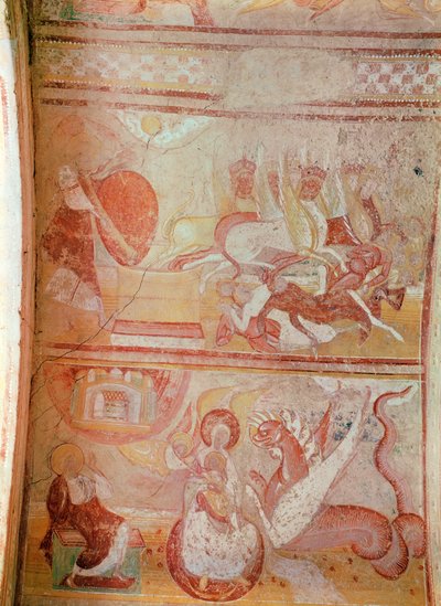 The plague of locusts and a dragon threatening a woman by French School