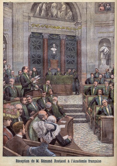 The poet and playwright Edmond Rostand being received into the Academy Francaise for 