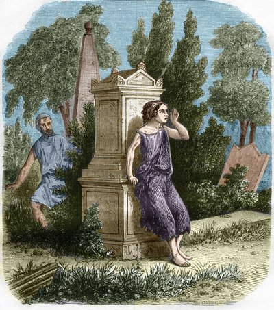 The prostitutes of Antiquity, Greece: the Hetaires openly made their little metier. Engraving in 
