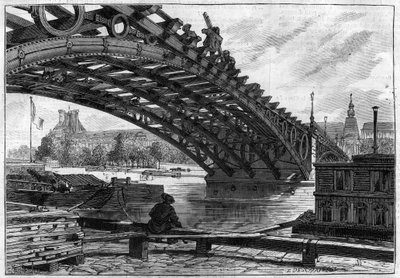 The refection of the deck of the bridge of the Saints Peres (Pont du Carrousel) in 1883 - engraving in 