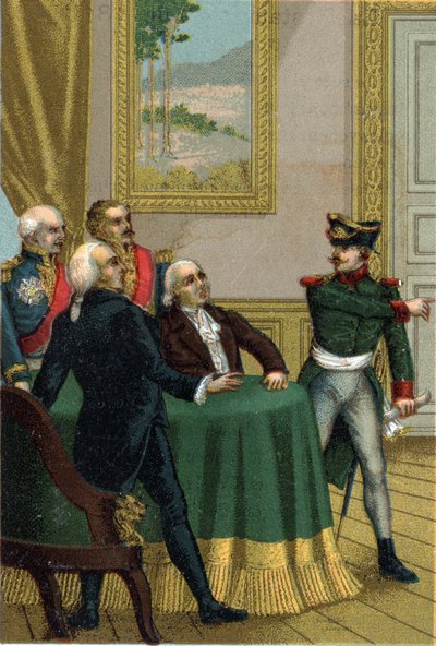The restoration of 1815: Joseph Fouche, minister of police of Napoleon I, had a Prussian officer introduced into the room where the Commission of the Provisional Government led by King Louis XVIII on 7 July 1815 by French School