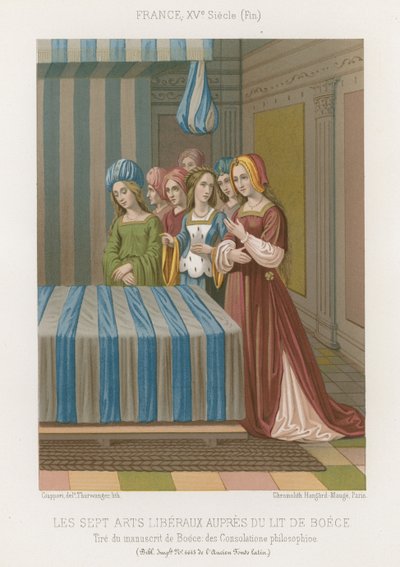 The seven liberal arts at the bedside of Boethius by French School