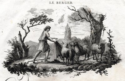 The Shepherd. Fable of Aesop. Written by Guillaume Montfort and engraved by Beauble in 1801 by French School