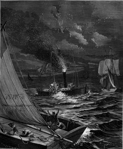 The ship was made in 1807 by Robert Fulton (1765 - 1815) for the New York - Albany route on the Hudson River by French School